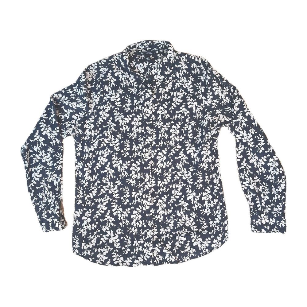 Gap Women's M Blue White Floral Boyfriend Fit Cotton Long Sleeve Button Up...